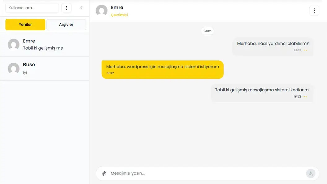WordPress mesajlaşma eklentisi geliştirme